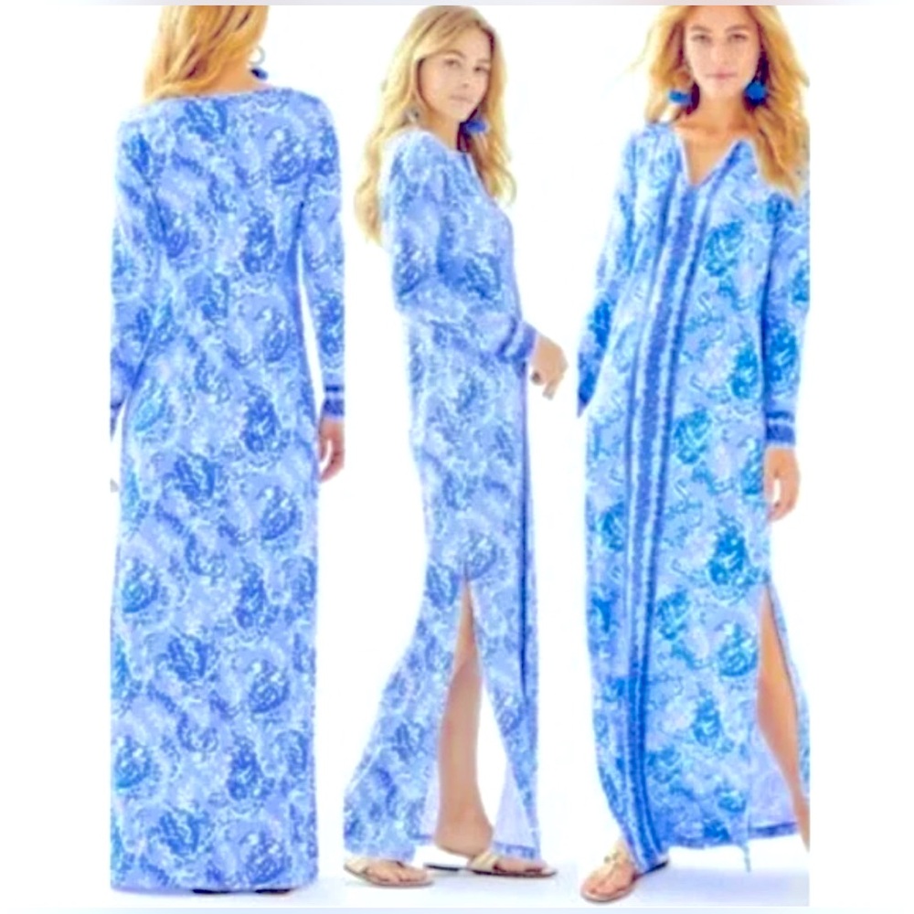 NEW Lilly Pulitzer UPF 50+ Faye Maxi Dress Blue Peri Turtley Awesome S